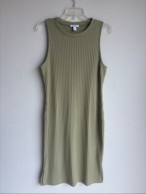 Nine West Olive Ribbed Sleeveless Midi Dress